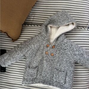 Zara Cozy Gray Hooded Baby Jacket with Wooden Buttons